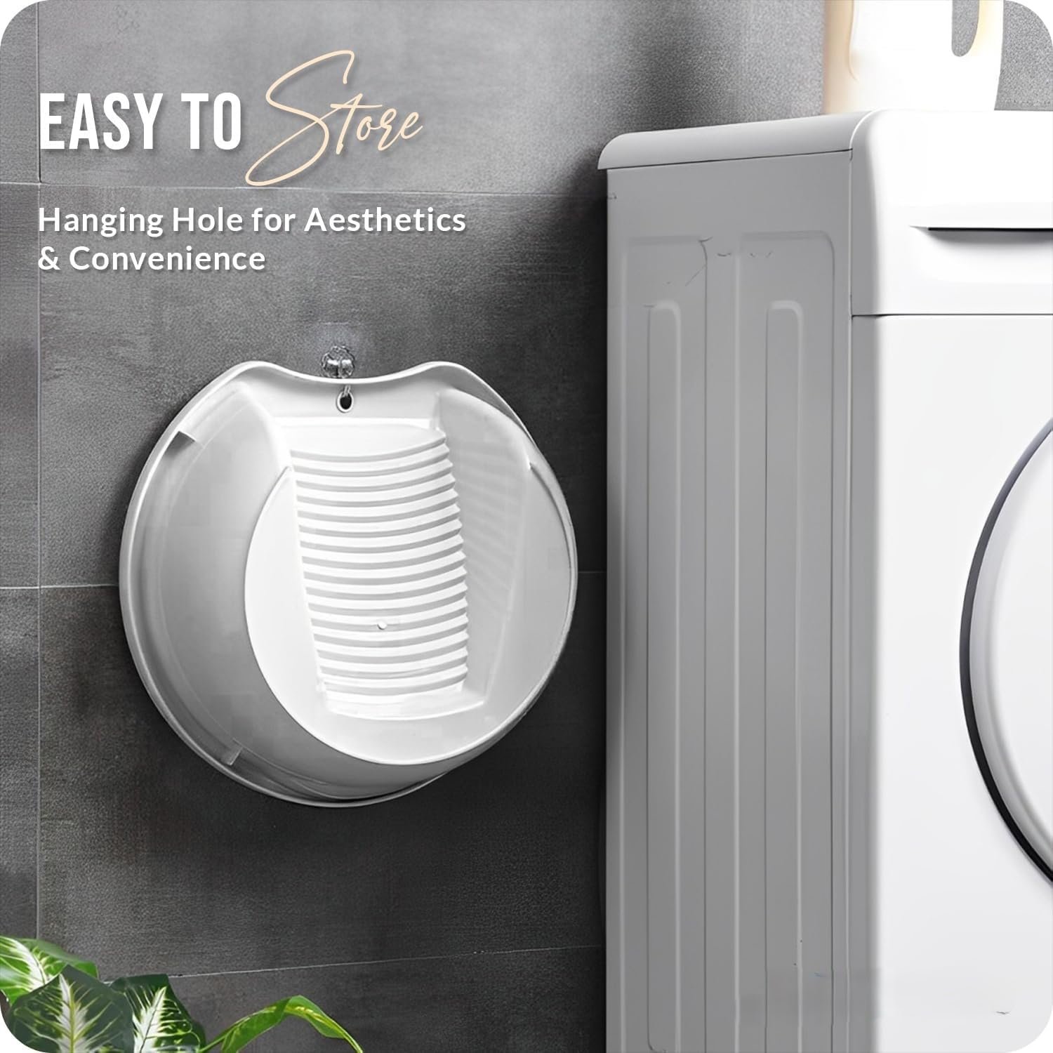 Plastic Wash Basin with Built-in Washboard | Multipurpose Laundry Tub for Hand Washing Clothes, Baby Clothes & Small Items | Lightweight Portable Washing Tub with Hanging Design | White