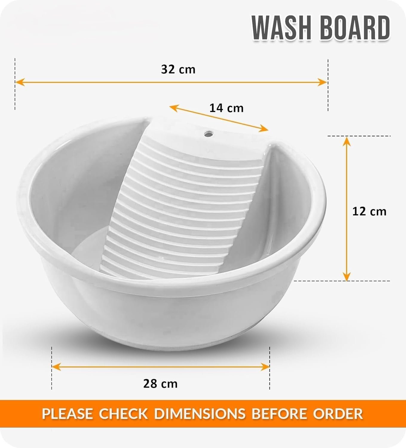 Plastic Wash Basin with Built-in Washboard | Multipurpose Laundry Tub for Hand Washing Clothes, Baby Clothes & Small Items | Lightweight Portable Washing Tub with Hanging Design | White