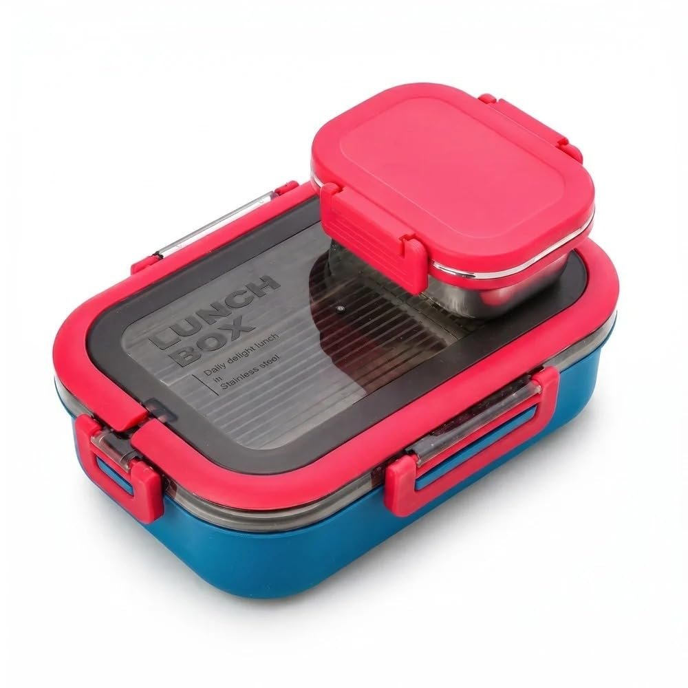 Stainless Steel Insulated Lunch Box with Secure Locking Lid & Carry Handle – Leak-Proof Food Container for School, Office, Travel & Picnic – 550 + 200 ml