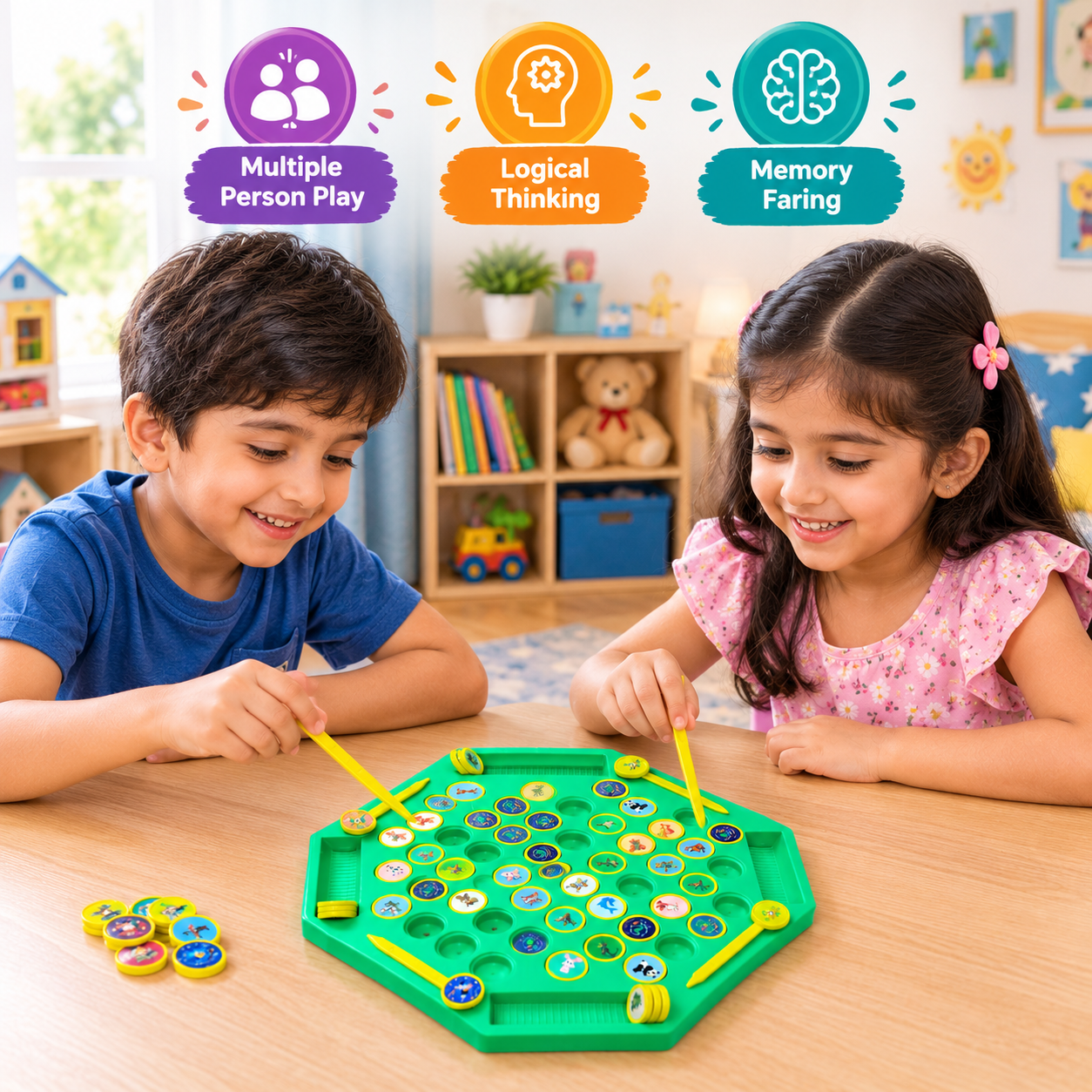 Flip & Match Animal Memory Game for Kids | Montessori Matching Board Game with 52 Animal Tokens, 4 Sticks & Stickers | Educational Brain Puzzle for Toddlers, Preschoolers & Kids | Fun Learning Toy